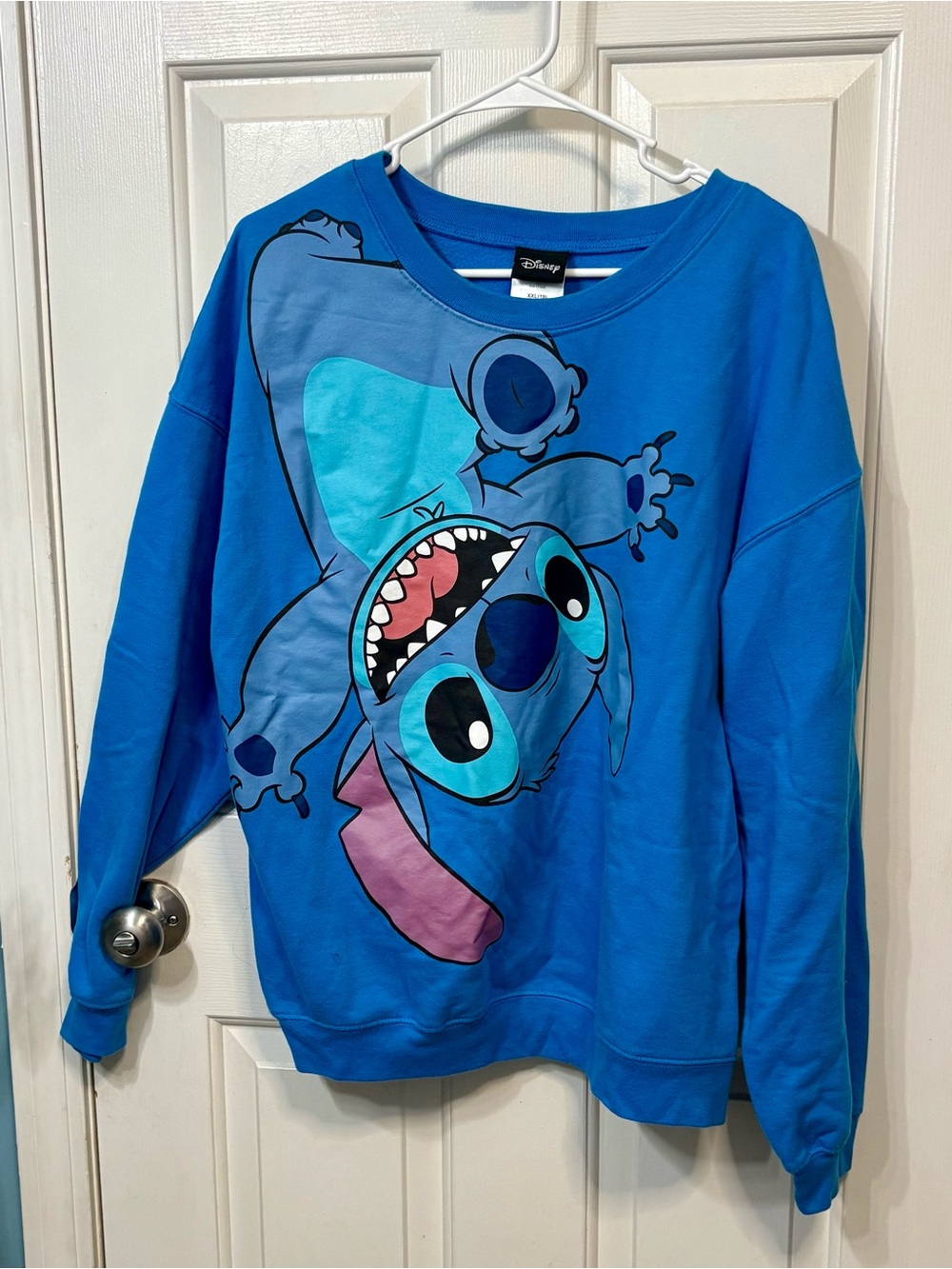 Disney Women's Bright Blue Stitch Graphic Crewneck Sweatshirt